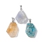 Natural Mixed Stone Pendants, Faceted Polygon Charms, with Stainless Steel Color Plated 201 Stainless Steel Snap on Bails, 21~29x16~23x6~8mm, Hole: 2x7mm
