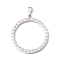 304 Stainless Steel Rhinestone Pendants, Ring, Stainless Steel Color, 43.5x39.5x3mm, Hole: 9.5x4.5mm