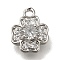 Rack Plating Brass Micro Pave Cubic Zirconia Charms, Cadmium Free & Nickel Free & Lead Free, Long-Lasting Plated, Clover, Platinum, 9x7.5x3mm, Hole: 1.2mm