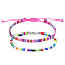 2Pcs 2 Styles Bohemian Fibre Woven Braided Bracelets Set, Glass Seed Beads Bracelets, Hot Pink, 7-7/8 inch(20cm)