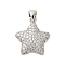 Brass Micro Pave Cubic Zirconia Pendants, Cadmium Free & Lead Free, Star, Platinum, 18x16x4mm, Hole: 4x3.5mm
