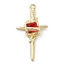 Alloy Rhinestone Pendants, Golden, Cross Charms, Light Siam, 35x18x9mm, Hole: 1.5mm