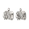 Brass Micro Pave Cubic Zirconia Pendants, with Jump Ring, Long-Lasting Plated, Elephant Charm, Platinum, 13x14x2mm, Hole: 2.5mm