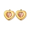 304 Stainless Steel Charms, with Cat Eye, Heart Charm, Real 14K Gold Plated, Light Salmon, 14x13x3.5mm, Hole: 1.2mm