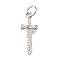 Brass Micro Pave Cubic Zirconia Pendants, Sword Charms, with Jump Ring, Long-Lasting Plated, Lead Free & Cadmium Free, Rack Plating, Platinum, 19x7.5x2mm