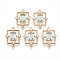Golden Tone Brass Links Connectors, Nickel Free, with Faceted Glass and Rhinestone, Rectangle, Pale Turquoise, 19x13.5x3.5mm, Hole: 1mm