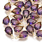 Glass Pendants, with Brass Findings, Faceted, teardrop, Golden, Colorful, 13x7x5mm, Hole: 1.2mm