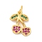 Brass Micro Pave Cubic Zirconia Pendants, Cherry Charms, Rack Plating, Long-Lasting Plated, Lead Free & Cadmium Free, with Jump Ring, Real 18K Gold Plated, 15x11x1.5mm, Hole: 3.5mm