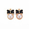Alloy Enamel Charms, with ABS Plastic Imitation Pearl, Bowknot, Light Gold, Black, 15x10x4mm, Hole: 1.2mm