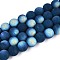 Frosted Opaque Glass Beads Strands, Round, Half Plated, AB Color Plated, Marine Blue, 9.5~10mm, Hole: 1.2mm, about 39~41pcs/strand, 14.57~15.75 inch(37~40cm)