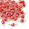 Glass Faceted Cube Connector Charms, with Brass Wire Loops, Real 18K Gold Plated, Rack Plating, Long-Lasting Plated, Cerise, 12~14x4.5x4mm, Hole: 1.6mm