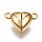 Brass Magnetic Clasps with Loops, Nickel Free, Heart, Real 18K Gold Plated, 9.5x15x6mm, Hole: 1.5mm
