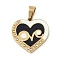 Ion Plating(IP) 304 Stainless Steel Enamel Rhinestone Pendants, Heart Charms, Real 18K Gold Plated, Black, 21.5x21.5x2.5mm, Hole: 6.5x4mm