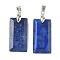 Dyed Natural Lapis Lazuli Faceted Pendants, Rectangle Charms with Platinum Tone Brass Pinch Bails, 25x13x4mm, Hole: 5x4mm