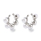 Brass Ring Cuff Earrings with ABS Imitation Pearl Beaded, Non Piercing Earrings, Platinum, 18x6mm