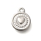 Anti-Tarnish 304 Stainless Steel Charms, Flat Round with Heart Charm, Stainless Steel Color, 12.5x10.5x2.3mm, Hole: 1.7mm