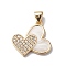 Brass Micro Pave Cubic Zirconia Pendants, with Enamel, Cadmium Free & Lead Free, Real 18K Gold Plated, Long-Lasting Plated, Double Heart Charm, Clear, 19.5x18.5x2mm, Hole: 5x3mm