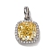 925 Sterling Silver Pave Yellow Cubic Zirconia Pendants, Real Platinum Plated, Rhodium Plated, Square, 21mm, Square: 16x13x7mm, Hole: 4.5x4mm