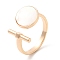 Natural Shell Flat Round & Column Open Cuff Ring, Brass Rings for Women, Cadmium Free & Nickel Free & Lead Free, Real 18K Gold Plated, Inner Diameter: 17.8mm