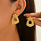 Brass Clear Cubic Zirconia Flower Dangle Stud Earrings, Golden, 31x23mm