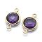 Brass Links connectors, with Faceted Glass, Flat Round, Lead Free & Cadmium Free, Golden, Purple, 14x9x3.5mm, Hole: 1mm