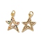 Brass Micro Pave Colorful Cubic Zirconia Pendants, with Jump Ring, Cadmium Free & Nickel Free & Lead Free, Rack Plating, Star, Real 18K Gold Plated, 19x14x2mm, Hole: 3mm