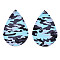 Imitation Leather Big Pendants, Teardrop with Camouflage Pattern, Cyan, 56.5x37x2mm, Hole: 2mm