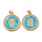 Brass Micro Pave Cubic Zirconia with Synthetic Opal Pendants, Cadmium Free & Lead Free, Flat Round with Hamsa Hand, Real 18K Gold Plated, 24.5x21.5x2.5mm, Hole: 5x3.5mm