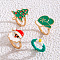 Christmas Theme Santa Claus & Christmas Tree & Glove Alloy Enamel & Flower Glass Seed Beaded Finger Rings Sets, Golden, Inner Diameter: 16~18mm, 4pcs/set