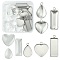 15Pcs 3 Styles 304 Stainless Steel Pendant Cabochon Settings, with 15Pcs 3 Styles Transparent Glass Cabochons, Stainless Steel Color, Tray: 10~19x13~25mm, 21~30x11~20x1.5~2mm, hole: 2~2.4mm, 5pcs/styles