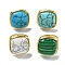 Ion Plating(IP) 304 Stainless Steel Open Cuff Rings, Synthetic Malachite & Turquoise Square Finger Rings for Women Men, Real 18K Gold Plated, Adjustable