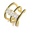 Square Rack Plating Brass Micro Pave Cubic Zirconia Wide Open Cuff Rings for Women, Cadmium Free & Lead Free, Long-Lasting Plated, Real 18K Gold Plated, 18.5mm, Adjustable