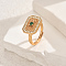Geometric Hollow Brass Micro Pave Cubic Zirconia Adjustable Finger Rings for Women, Green, 17x13mm, Inner Diameter: Adjustable