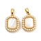 Brass Pave Shell Pendants, with ABS Plastic Imitation Pearl, Rectangle Charm, Real 18K Gold Plated, 15.5x11.5x5mm, Hole: 4.8x2.7mm