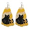 Boho Seed Bead Halloween Black Cat Tassel Earrings, Iron Dangle Earring for Women, Goldenrod, 90x37mm