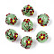 Handmade Lampwork Enamel Beads, Round with Flower, Dark Sea Green, 16.5~19mm, Hole: 1.6mm
