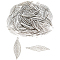100Pcs 201 Stainless Steel Pendants, Etched Metal Embellishments, Leaf Charm, Stainless Steel Color, 32x10x0.2mm, Hole: 1.4mm