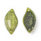 Leaf Sew on Rhinestone, Resin Rhinestone, 2-Hole Links, AB Color, with Glitter Powder, Faceted, Garment Accessories, Yellow Green, 29.5x14x5mm, Hole: 1.2mm