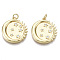 Brass Micro Pave Cubic Zirconia Pendants, with Jump Rings, Nickel Free, Flat Round with Moon & Sun & Star, Clear, Real 16K Gold Plated, 22x20x3mm, Hole: 3mm