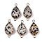 Natural Dalmatian Jasper Links Connectors, with Light Gold Tone Brass Findings Faceted, Teardrop, 27x14x6mm, Hole: 2mm