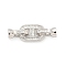 925 Sterling Silver Micro Pave Clear Cubic Zirconia Fold Over Clasps, Oval Rectangle, Real Platinum Plated, 29mm, Hole: 1mm