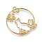 Zinc Alloy Kitten Open Back Bezel Pendants, for DIY UV Resin, Epoxy Resin, Pressed Flower Jewelry, Flat Round with Cat and Sakura, Golden, 38.5x35.5x2mm, Hole: 2mm