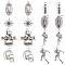 64Pcs 8 Styles Tibetan Style Alloy Pendants, Mixed Shapes, 13~30x7~18x2.5~9.5mm, Hole: 1.4~2mm, 8pcs/style