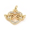 Brass Micro Pave Cubic Zirconia Charms, with Jump Ring, Cadmium Free & Lead Free, Heart with Wing Charms, Golden, 10x13x2mm, Hole: 2.8mm
