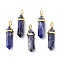 Natural Sodalite Pointed Pendants, with Random Brass Pendant Hexagon Bead Cap Bails, Golden, Bullet, 38.5~40x12~12.5x10~11mm, Hole: 3x4.5mm