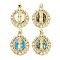 Brass Micro Pave Clear Cubic Zirconia Pendants, Cadmium Free & Lead Free, with Synthetic Opal and ABS Plastic Pearl, Real 18K Gold Plated, Oval with God Charms, Mixed Color, 28.5x22.5x3.5mm, Hole: 4.5x3mm
