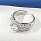 Brass Micro Pave Cubic Zirconia Adjustable Cuff Rings for Women, Rack Plating, Cadmium Free & Lead Free, Long-Lasting Plated, Platinum, 11mm, Inner Diameter: Adjustable