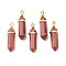 Synthetic Goldstone Pointed Pendants, with Random Brass Pendant Hexagon Bead Cap Bails, Golden, Bullet, 38.5~40x12~12.5x10~11mm, Hole: 3x4.5mm
