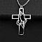 Hollow Cut Cross with Praying Hand 201 Stainless Steel Pendant Necklaces for Men, Non-Tarnish, Stainless Steel Color, 27.56 inch(70cm)