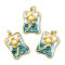 Brass Enamel Pendants, Cadmium Free & Nickel Free & Lead Free, with ABS Imitation Pearl and Jump Rings, Real 18K Gold Plated, Flower Charms, Rectangle, 23x15.5x5.5mm, Hole: 3.2mm